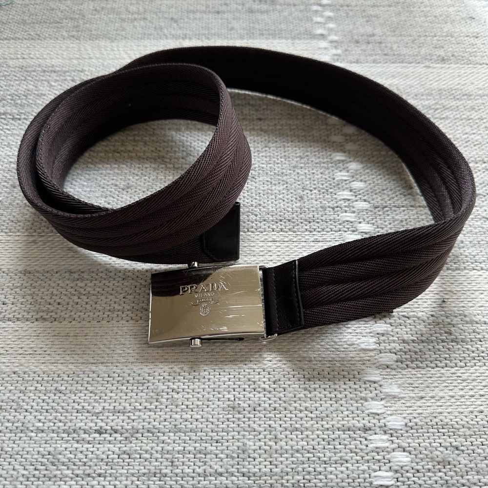 Prada Brown Belt with Silver Buckle